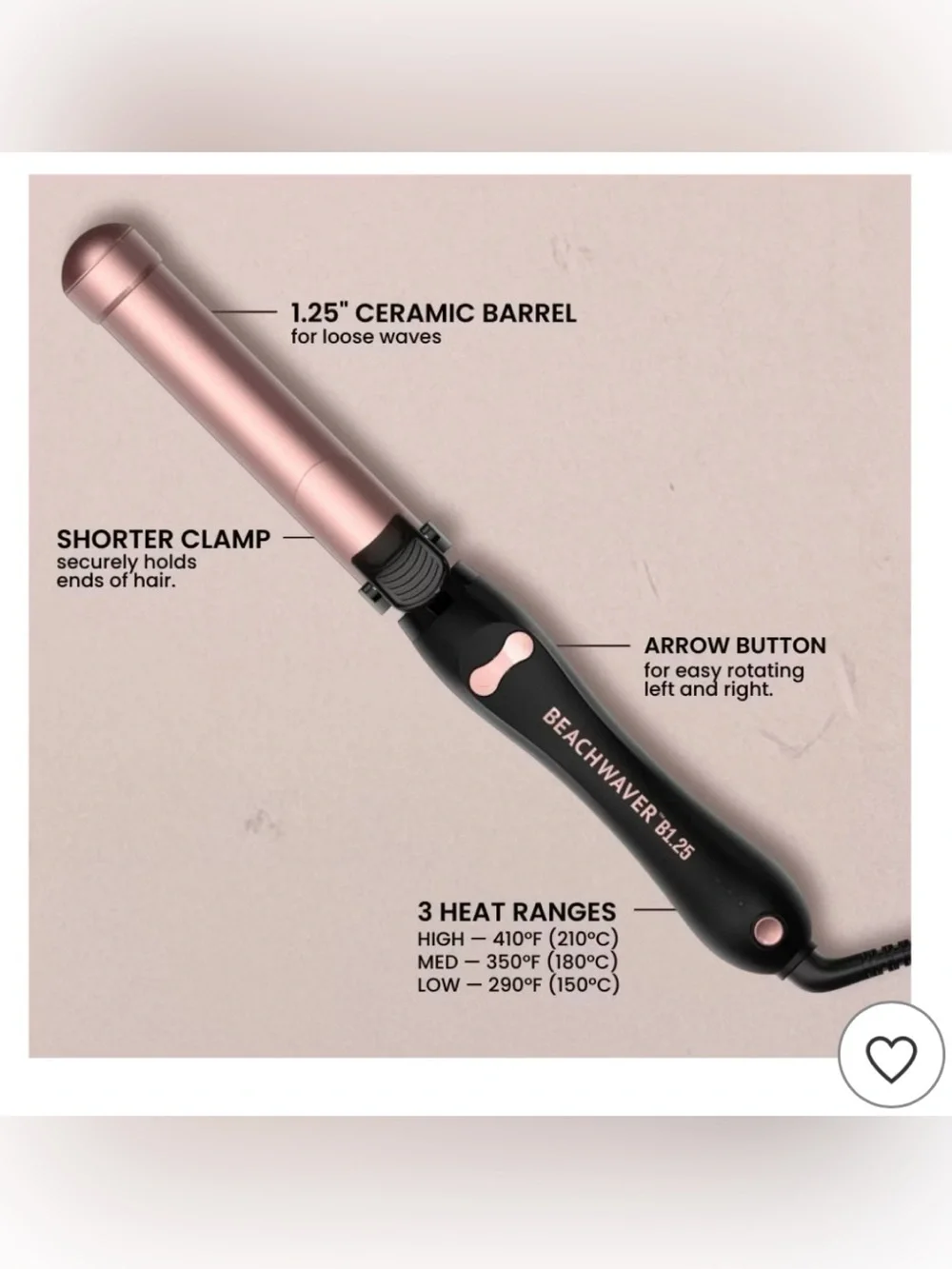 Beachwaver B1 Midnight Rose Rotating Automatic 1.25 Inch Ceramic‎ Curling Iron